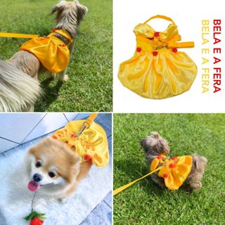 Roupa Peitoral vestido personagens Pet Carnaval Temático com guia coleira Bela e a fera em Oferta na Shopee