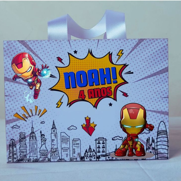 Sacolinha Personalizada Homem de Ferro Baby TAM M | Personalização Exclusiva | Lembrança Aniversário Infantil Menino