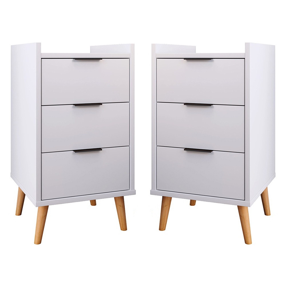 Kit Com 2 Mesas De Cabeceira Retrô Mesinha Decorativa Quarto Casal - Toni 3 Gavetas - Loja...