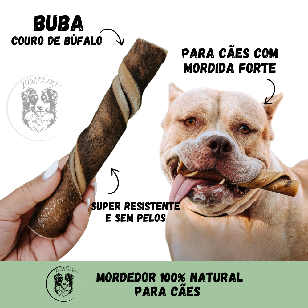 Mordedor Natural Resistente Cães Natuka Buba e Petit Couro de Búfalo 1un - Palitinho Porte Grande