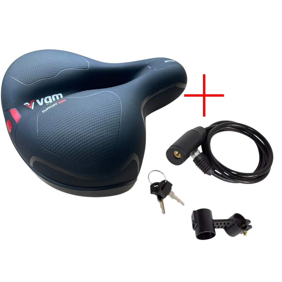 Kit Selim Banco Bike VGM Confort Gel Tec Refletor Com Elastomero e Cadeado com 2 chaves
