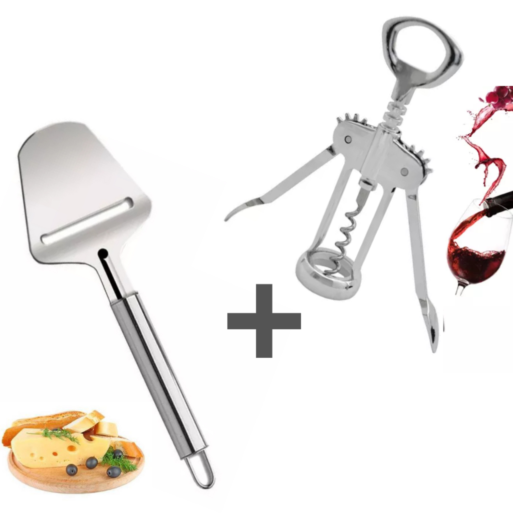 Abridor De Vinho Saca Rolha + Fatiador Cortador De Queijo Aço Inox Utensílios Presente Cozinha Star