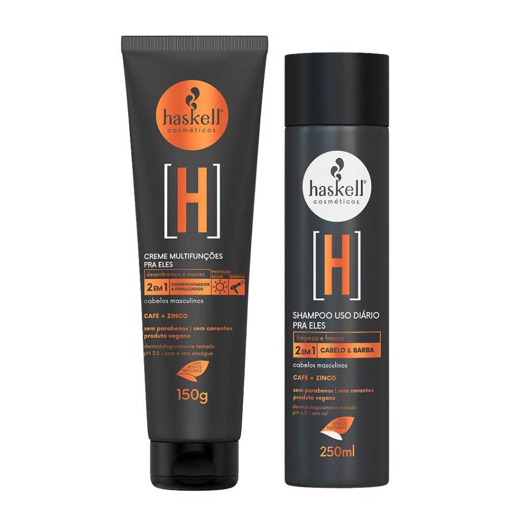 Shampoo Cabelo e Barba 250ml e Creme Multifunções 150g Pra Ele Haskell Kit