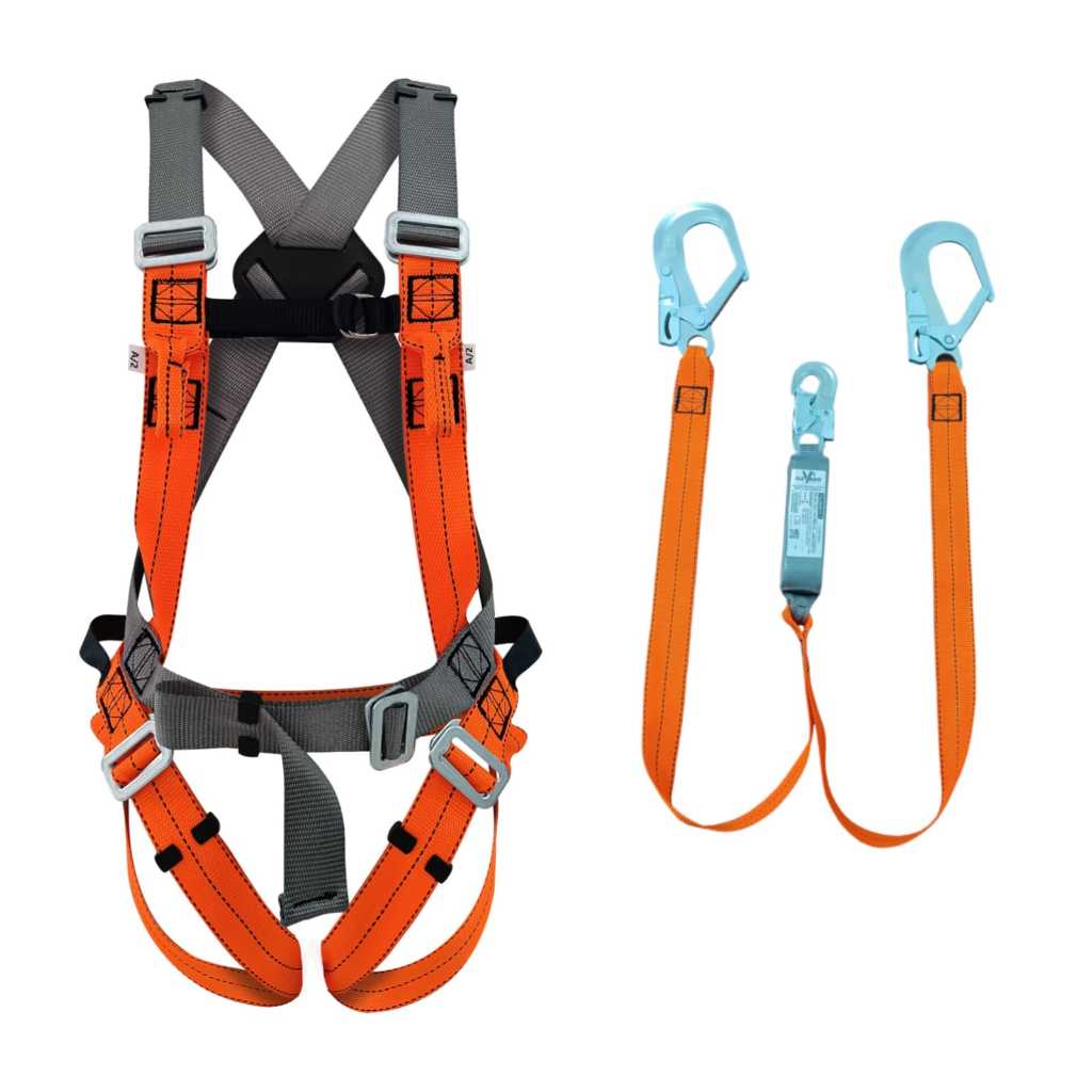 KIT CINTO PARAQUEDISTA ABDOMINAL 2 PONTOS DE ANCORAGEM E 5 AJUSTES + TALABARTE DUPLO Y PARA TRABALHO EM ALTURA EPI