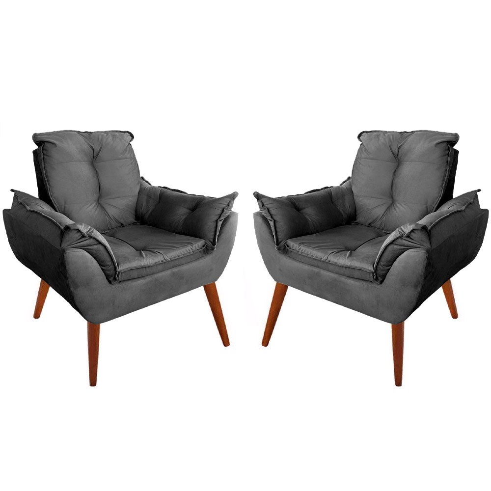 Kit 2 Poltronas Premium Luxo Cadeira Decorativa Sala Cores Poltronas P/ Recepção Pés Palit...
