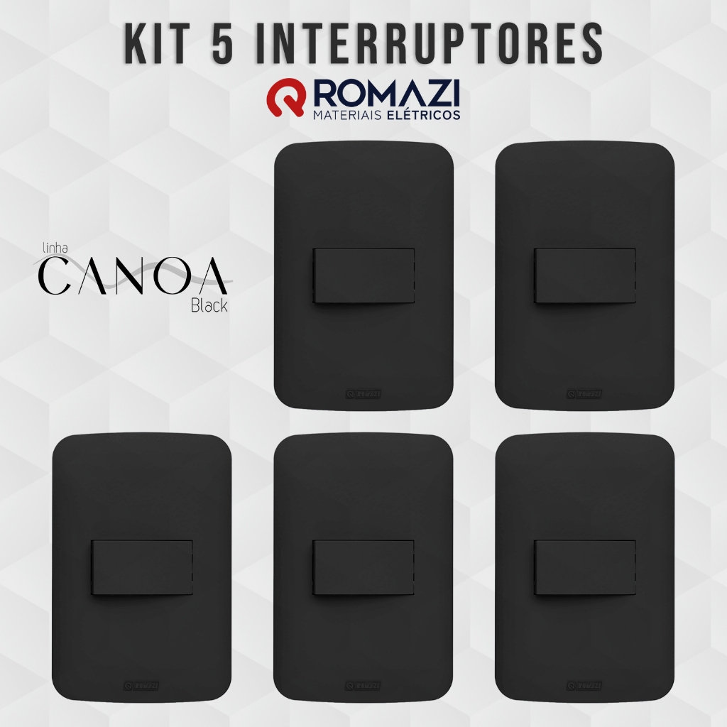 Kit 5 Interruptores Canoa Black Romazi