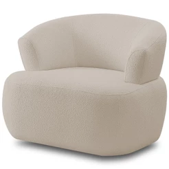 Poltrona Giratória Orgânica Para Sala Living Florea M05 Bouclê Creme - Lyam Decor