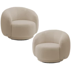Kit 02 Poltronas Giratória Orgânica Para Sala Living Elodie M05 Bouclê Creme - Lyam Decor