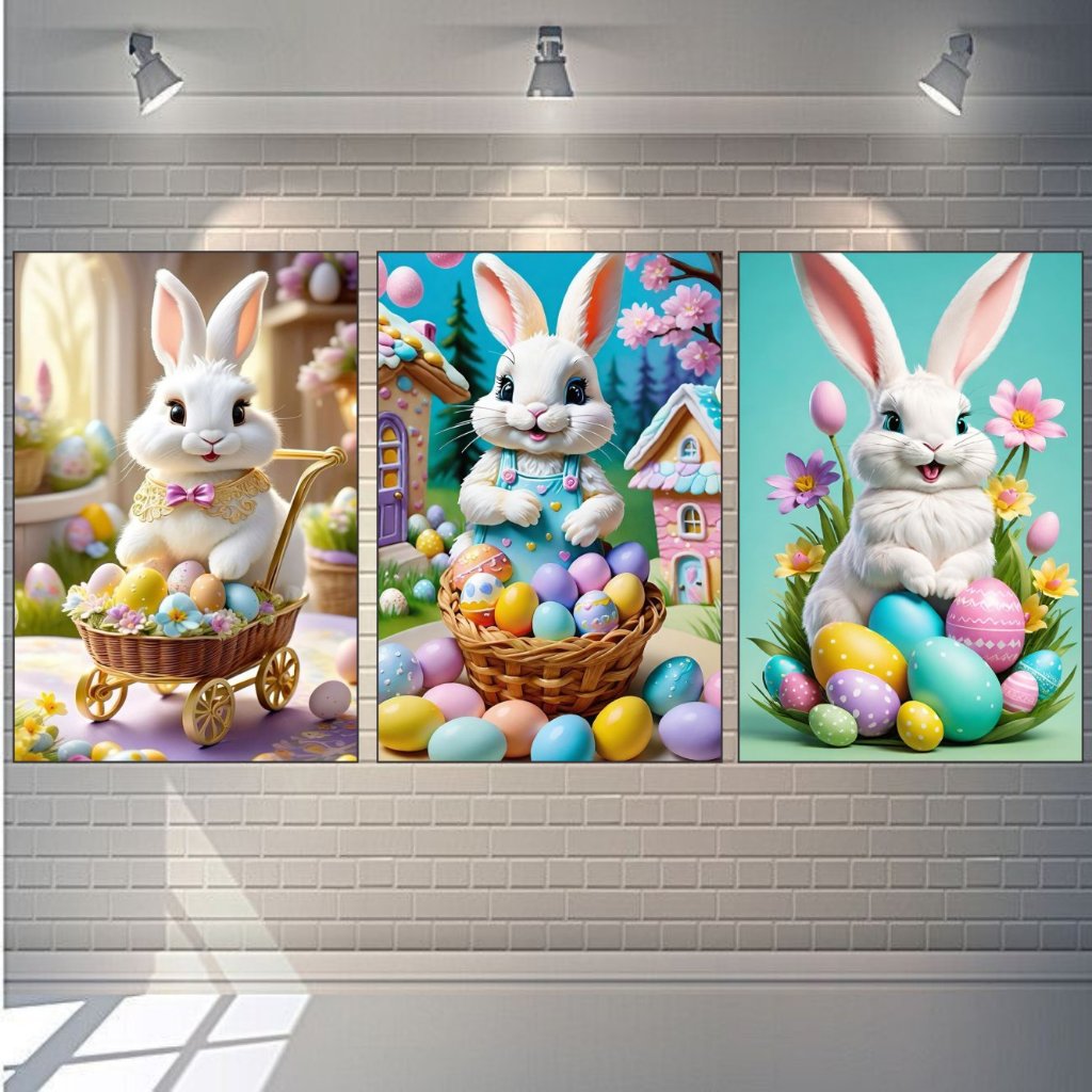 KIT 3 QUADROS DECORATIVOS-COELHO-PASCOA-DECORAÇÃO em Oferta na Shopee