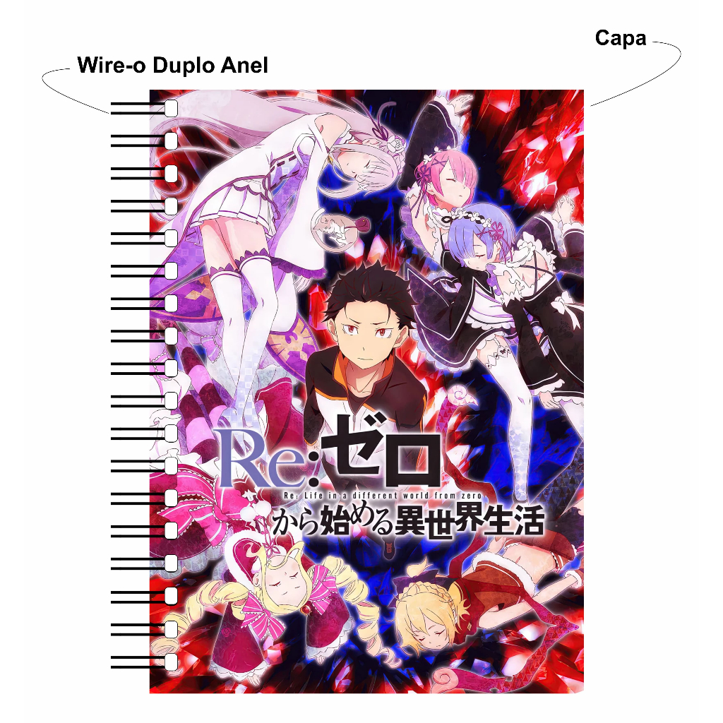 Caderno Universitário Re:Zero 1 Matéria Wire-o Capa Dura Alta Qualidade Fan Made Anime Mangá