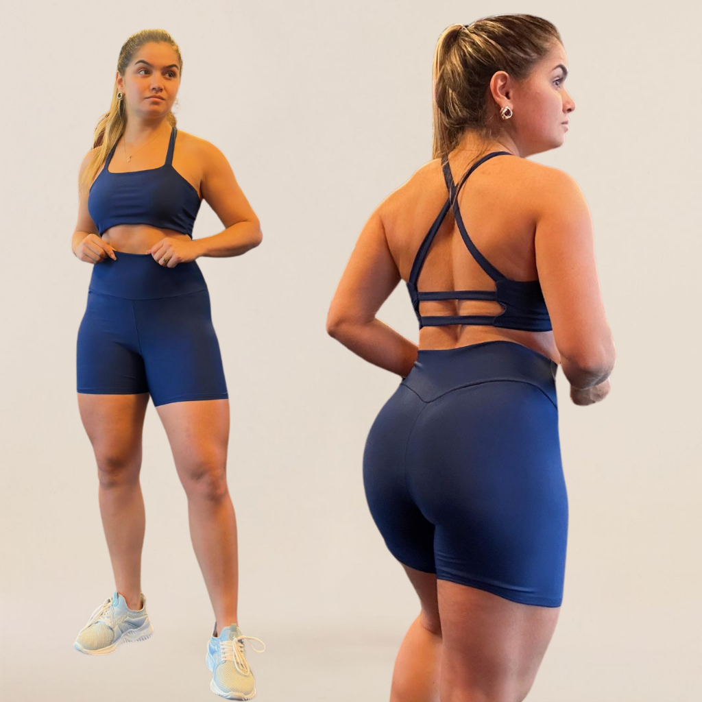 Conjunto Fitness Short e Top Feminino Empina Bumbum Academia Cintura Alta Suplex em Oferta na Shopee