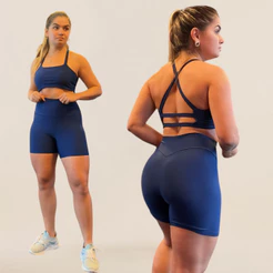 Conjunto Fitness Short e Top Feminino Empina Bumbum Academia Cintura Alta Suplex