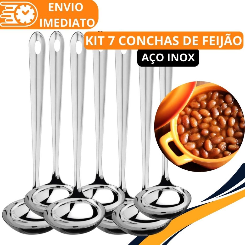 KIT 7 Concha de Feijão Aço Inox GRANDE Super Resistente para Servir Molho Feijão Sopa Caldo para Casa Restaurante Buffet em Oferta na Shopee