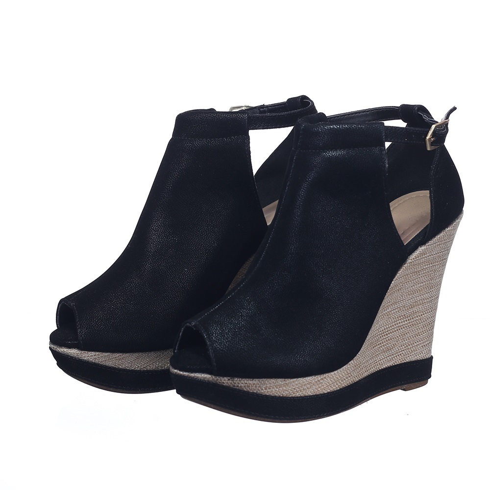Sandalia Feminina Anabela Salto Alto Tira Fivela Confortavel Laço Plataforma Anlke Boot