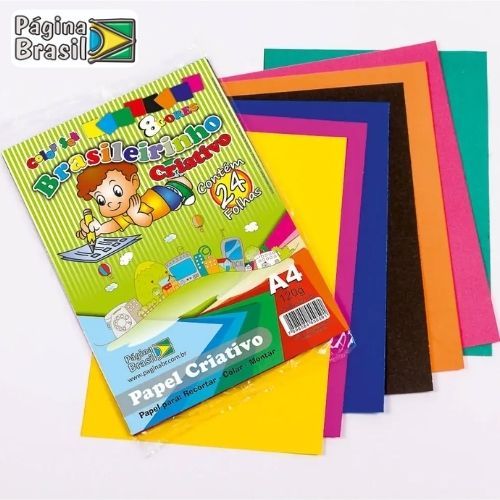 PAPEL CRIATIVO A4/A3 80GR/120G  8 CORES 24 FOLHAS PAGINA BRASIL em Oferta na Shopee