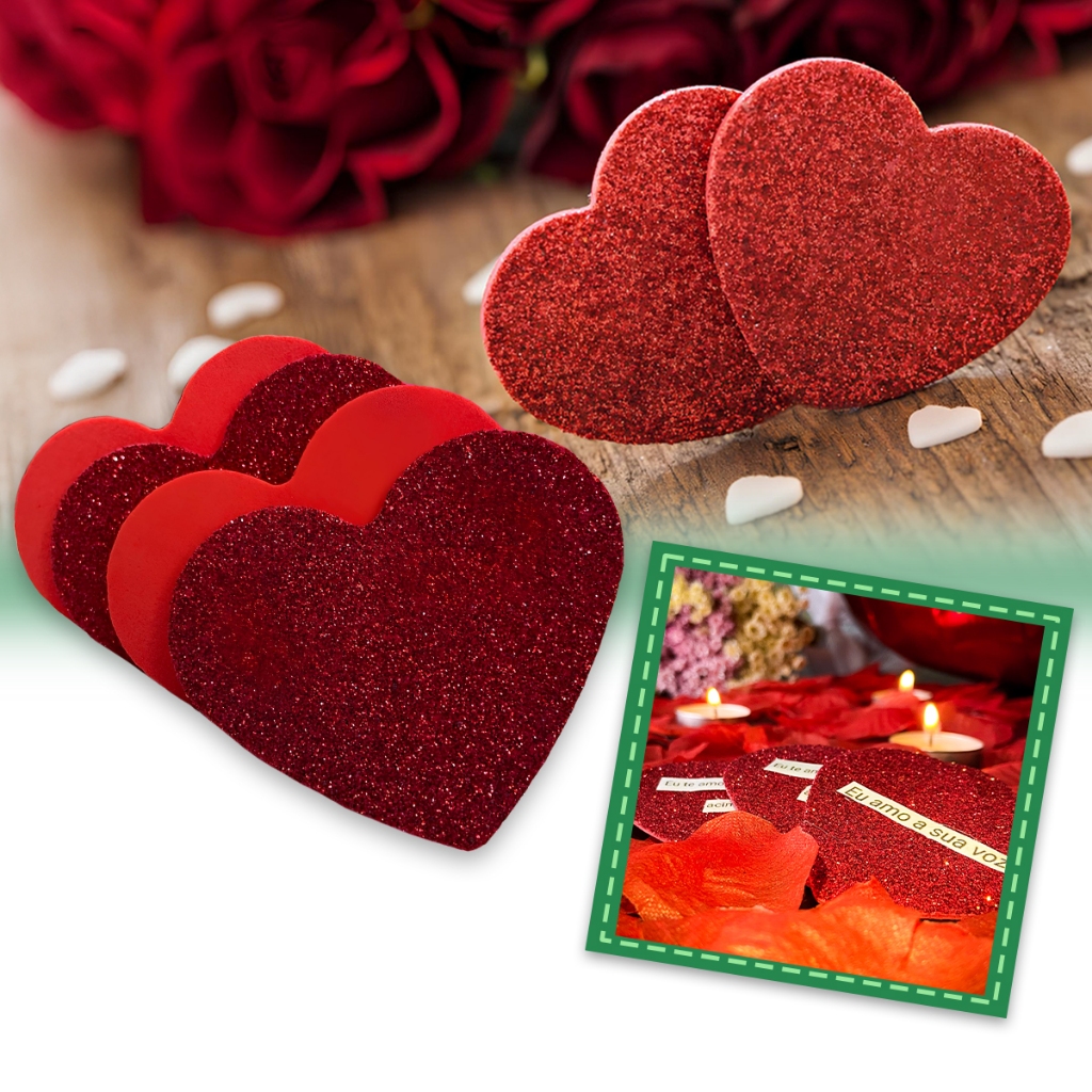 Aplique Coração EVA com Glitter Vermelho Decoração Namorados Romântico