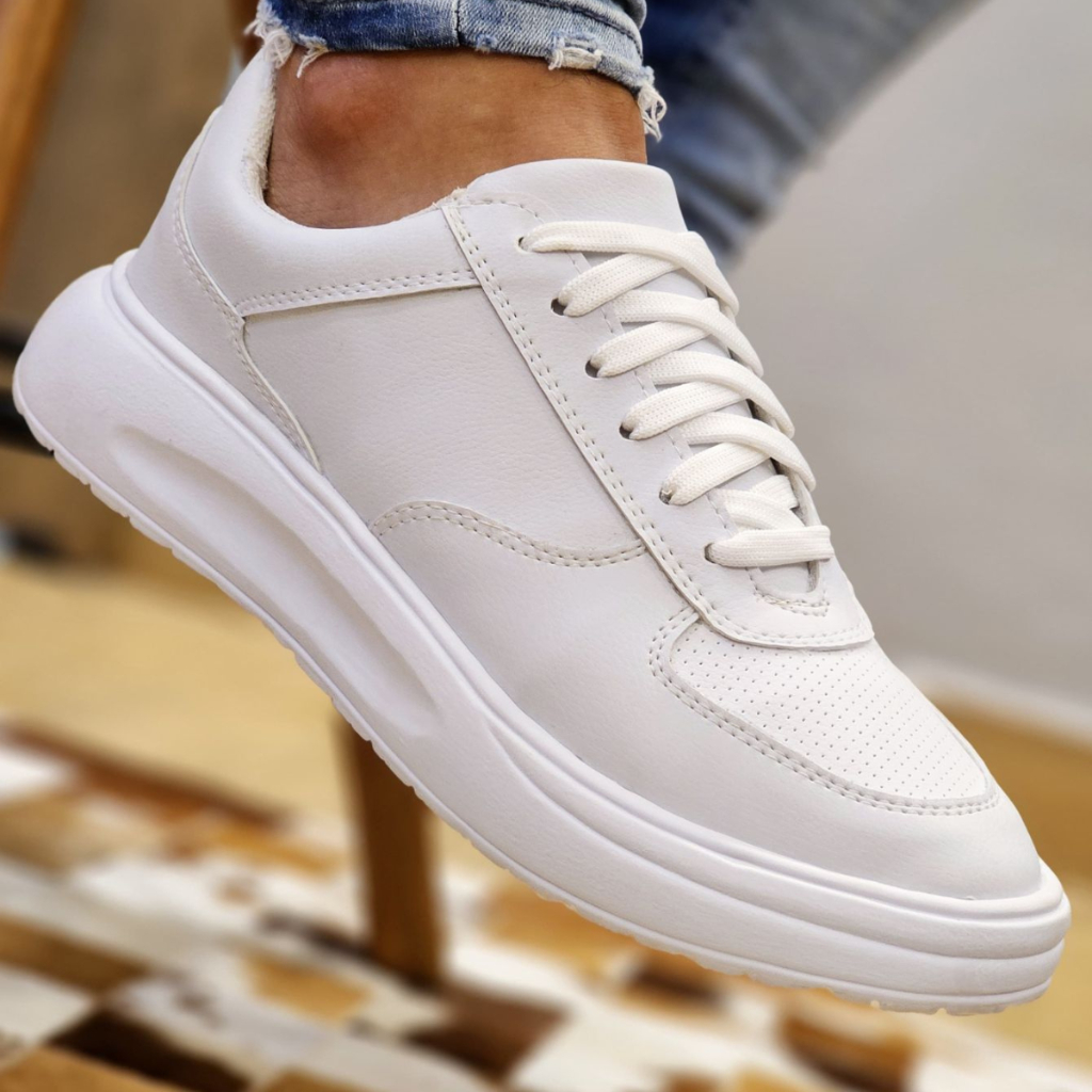 Tênis Masculino Skalvin Casual Sneaker Sola Alta Todo Branco Do 38 Ao 44 — imagem 2 de 2