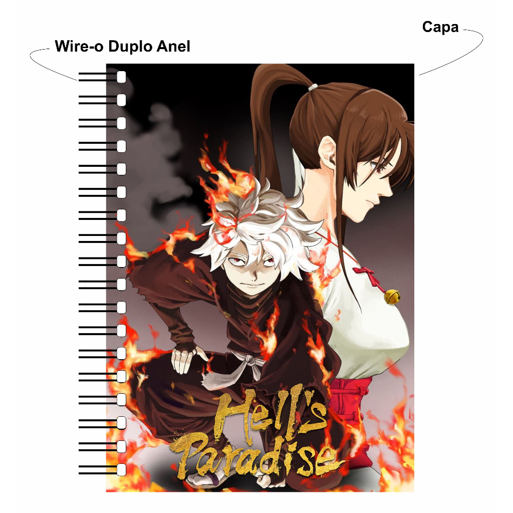 Caderno Universitário Hell's Paradise 1 Matéria Wire-o Capa Dura Alta Qualidade Fan Made Anime Mangá