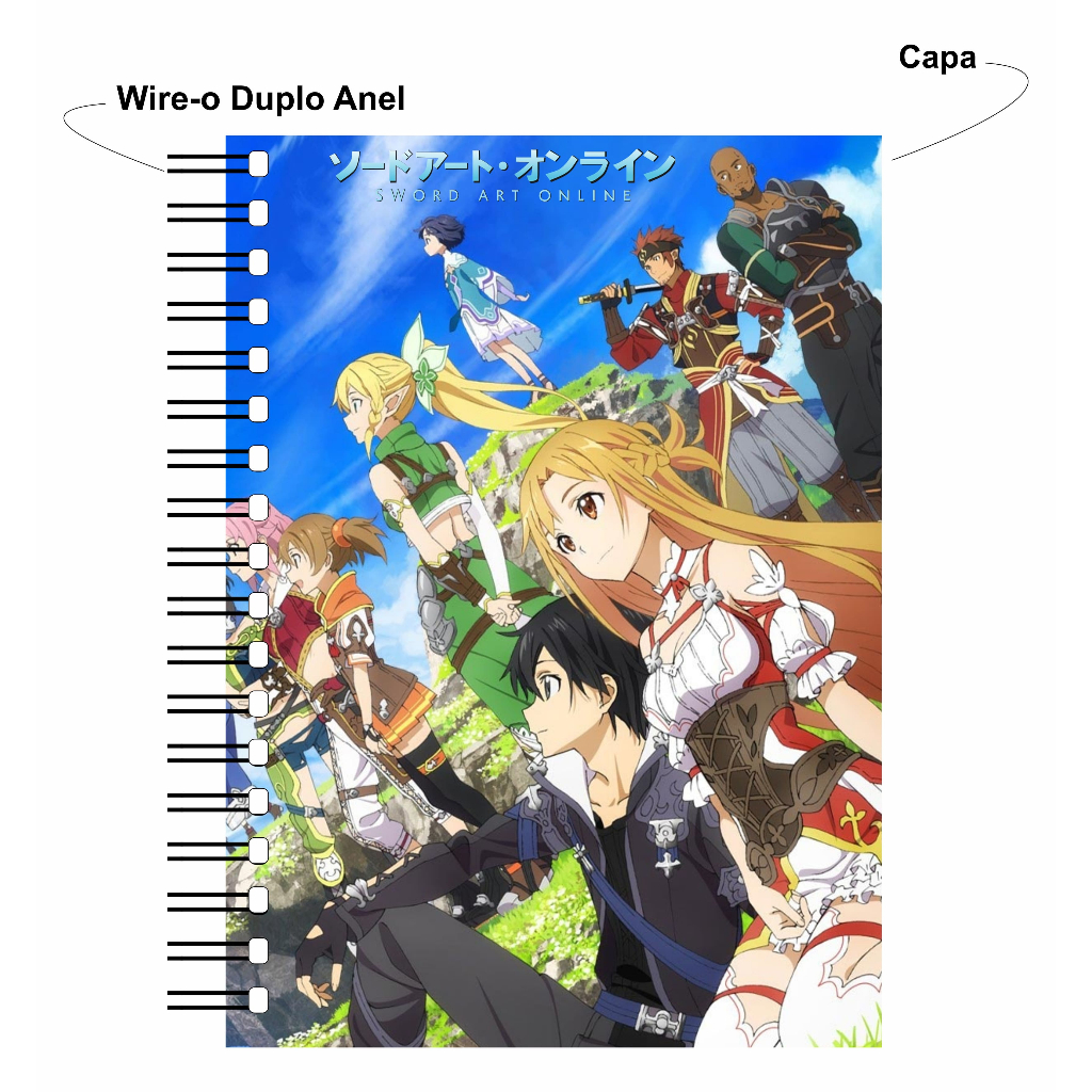 Caderno Universitário Sword Art Online 1 Matéria Wire-o Capa Dura Alta Qualidade Fan Made Anime Mangá