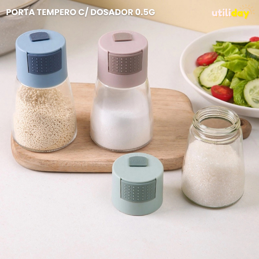 Porta Tempero Condimentos com Dosador Vidro Automático Sal Açúcar Temperos Cozinha 180ml