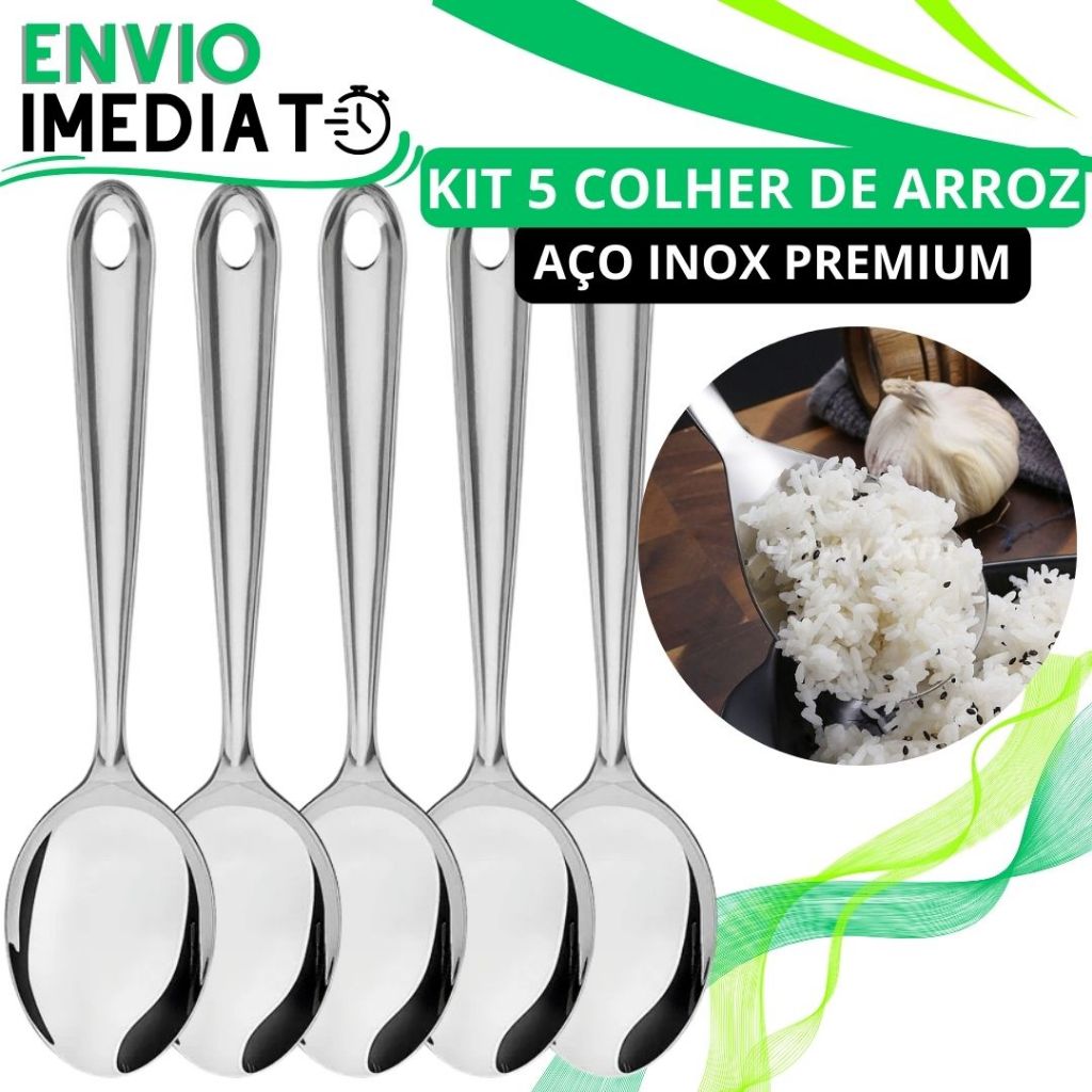 KIT 1/5 Und Colher de Arroz GRANDE Aço Inox Cabo Longo de Servir Arroz Sopa Pure Macarrão para Casa Restaurante Buffet