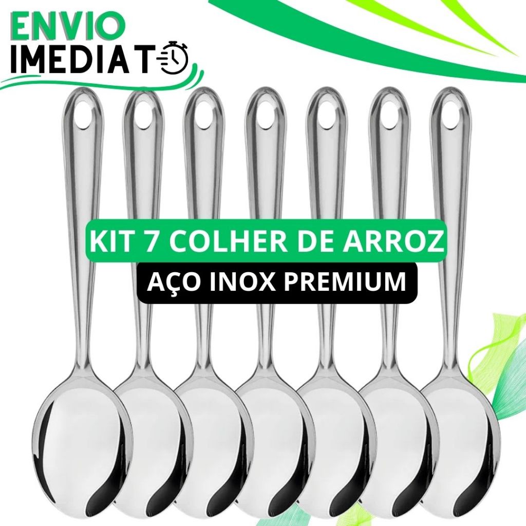 KIT 2/7 Unid Colher de Arroz GRANDE Aço Inox Cabo Longo de Servir Arroz Sopa Pure Macarrão para Casa Restaurante Buffet