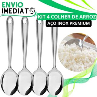 KIT 4 Colher de Arroz GRANDE Aço Inox Cabo Longo de Servir Arroz Sopa Pure Macarrão para Casa Restaurante Buffet em Oferta na Shopee