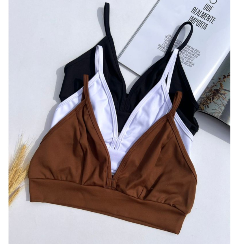 Kit com 3 Top Alcinhas Poliamida Premium Croped Fitness Casual Proteção UV50 Topper Alta Sustentação