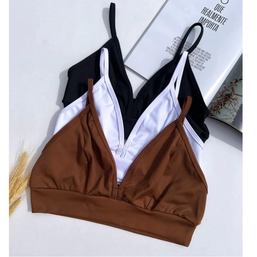 Kit Top Alcinhas Poliamida Premium Croped Fitness Casual Proteção UV50 Topper Alta Sustentação — imagem 1