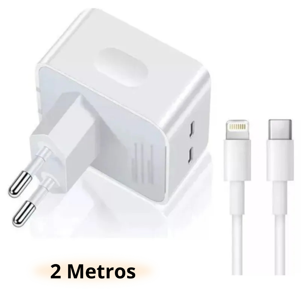 Carregador 50w Dual 2 Metros Usb-C/Lightning Para iPhone X Xs 11/12/13/14 Pro Max/ 15 Pro iPad