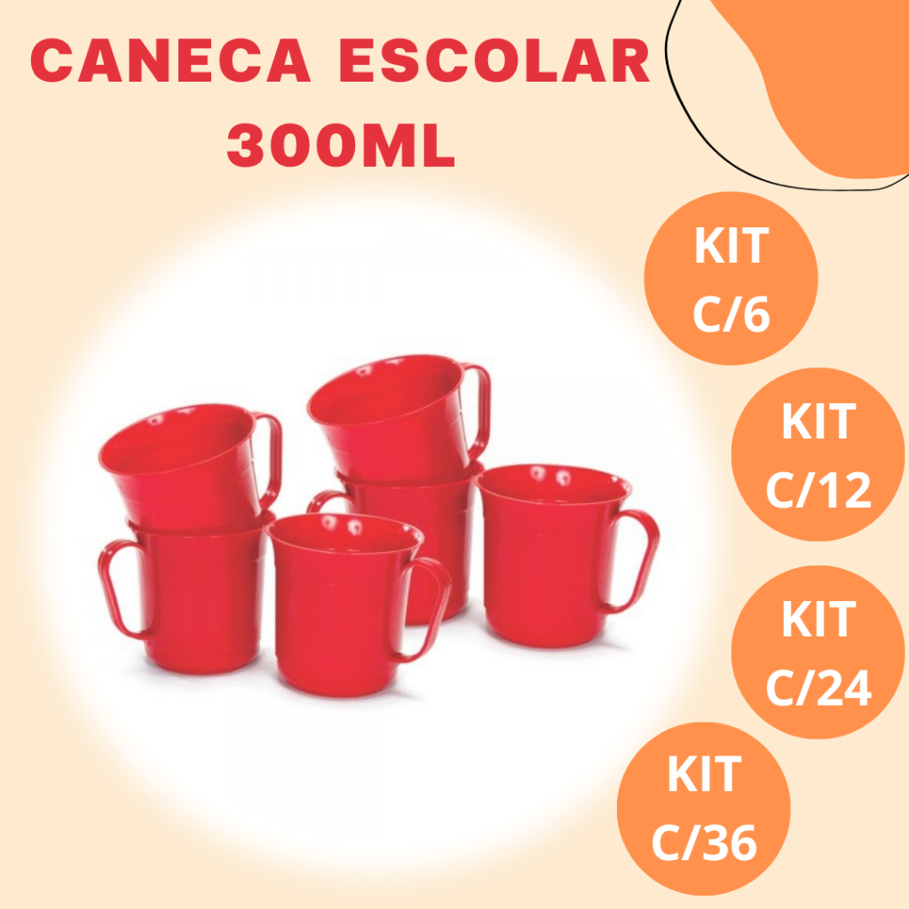 Kit Caneca Escolar 300ml Plástico Reforçado Azul E Vinho 150/6 em Oferta na Shopee