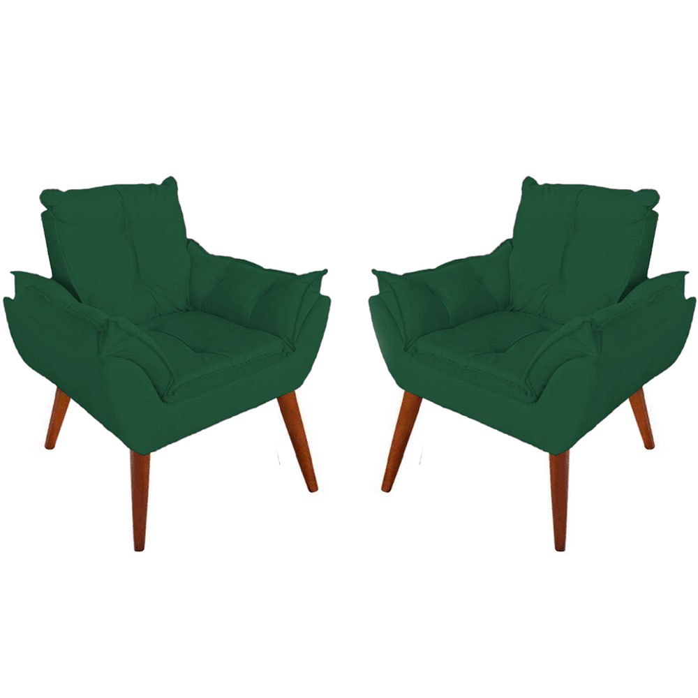 Kit 02 Poltronas Decorativas Opala Suede Verde Pés Palito - Sala