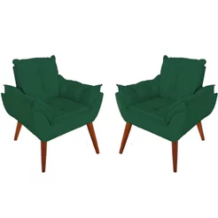 Kit 02 Poltronas Decorativas Opala Suede Verde Pés Palito - Sala