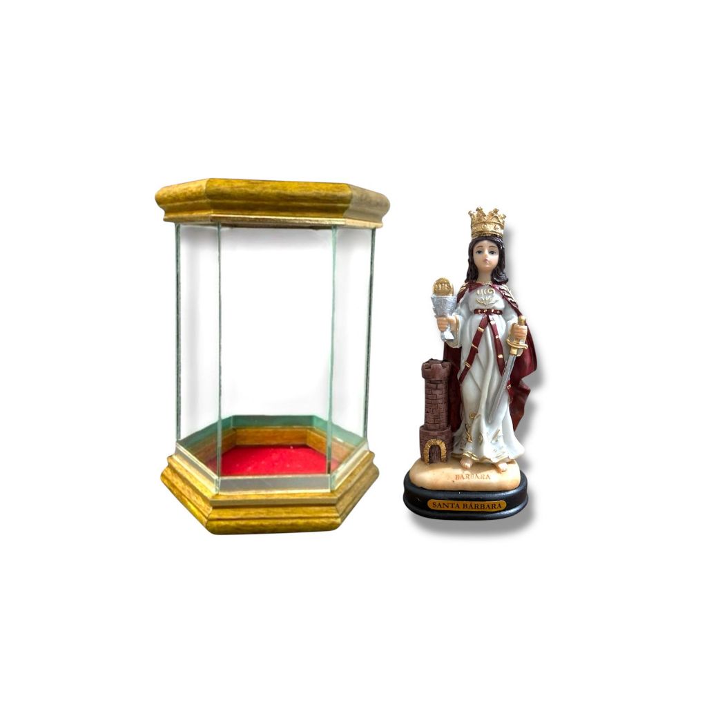 Imagem Santa Bárbara 15cm Resina com Redoma de Vidro