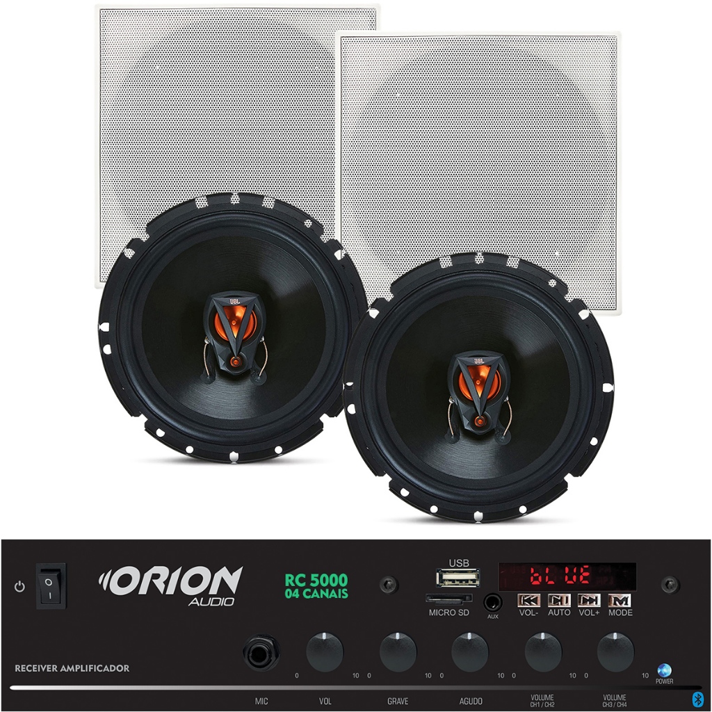 Kit 2 Arandelas Quadrada Jbl + Receiver Som Ambiente Rc5000