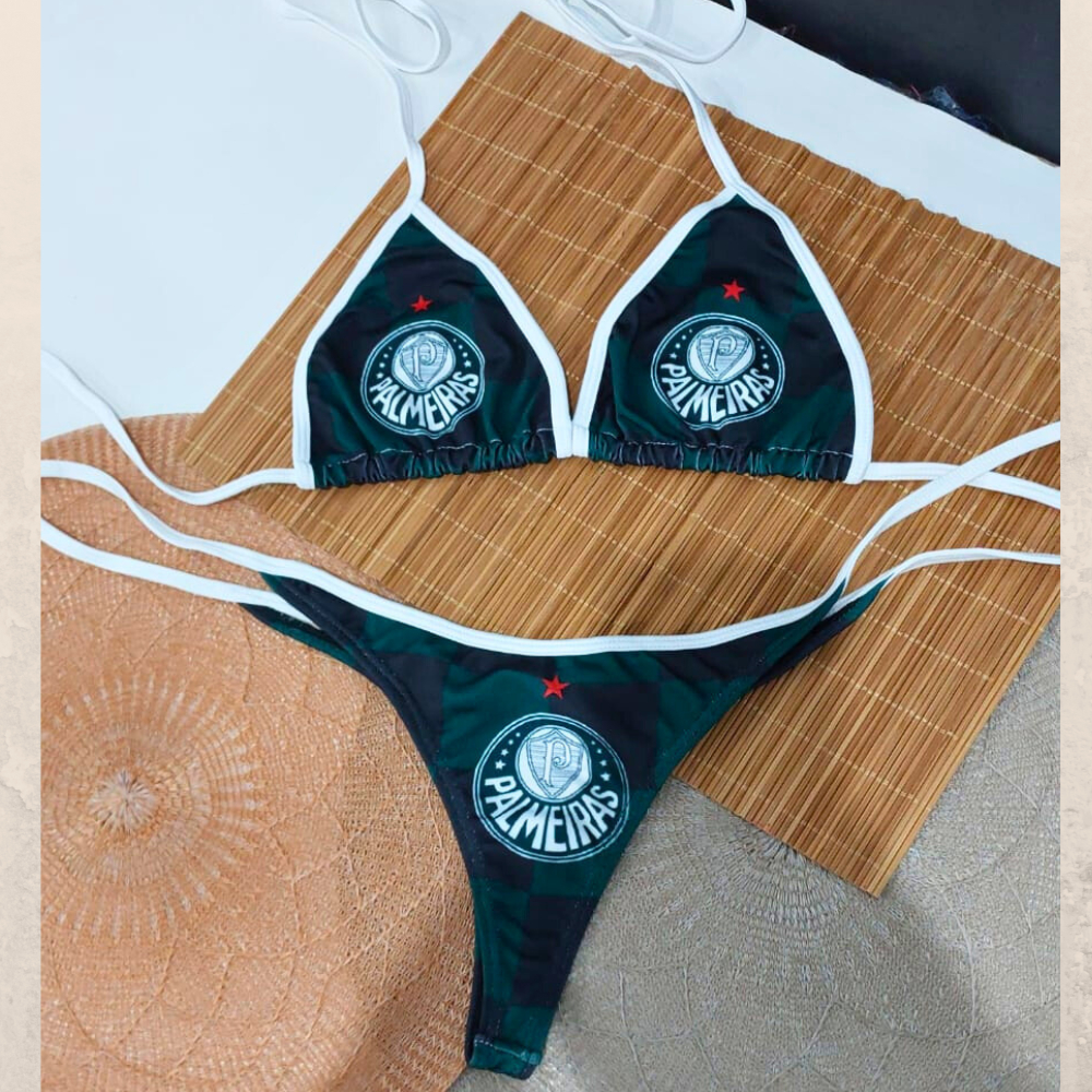 CONJUNTO Biquine Feminino Fio Dental Time Brasileiro Praia Piscina PALMEIRAS