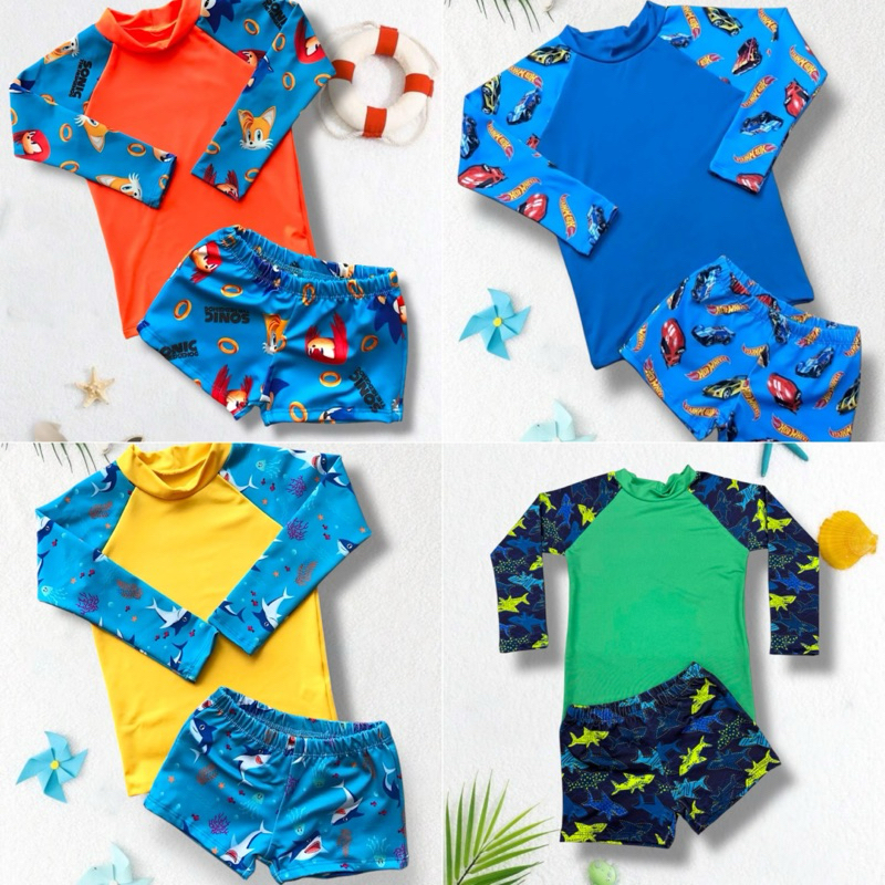 Conjunto menino proteção solar UV 50 sunga biquíni blusa Praia Piscina Natação roupa d banho térmica