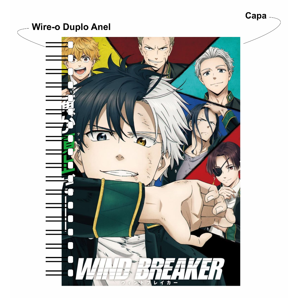 Caderno Universitário Wind Breaker 1 Matéria Wire-o Capa Dura Alta Qualidade Fan Made Anime Mangá