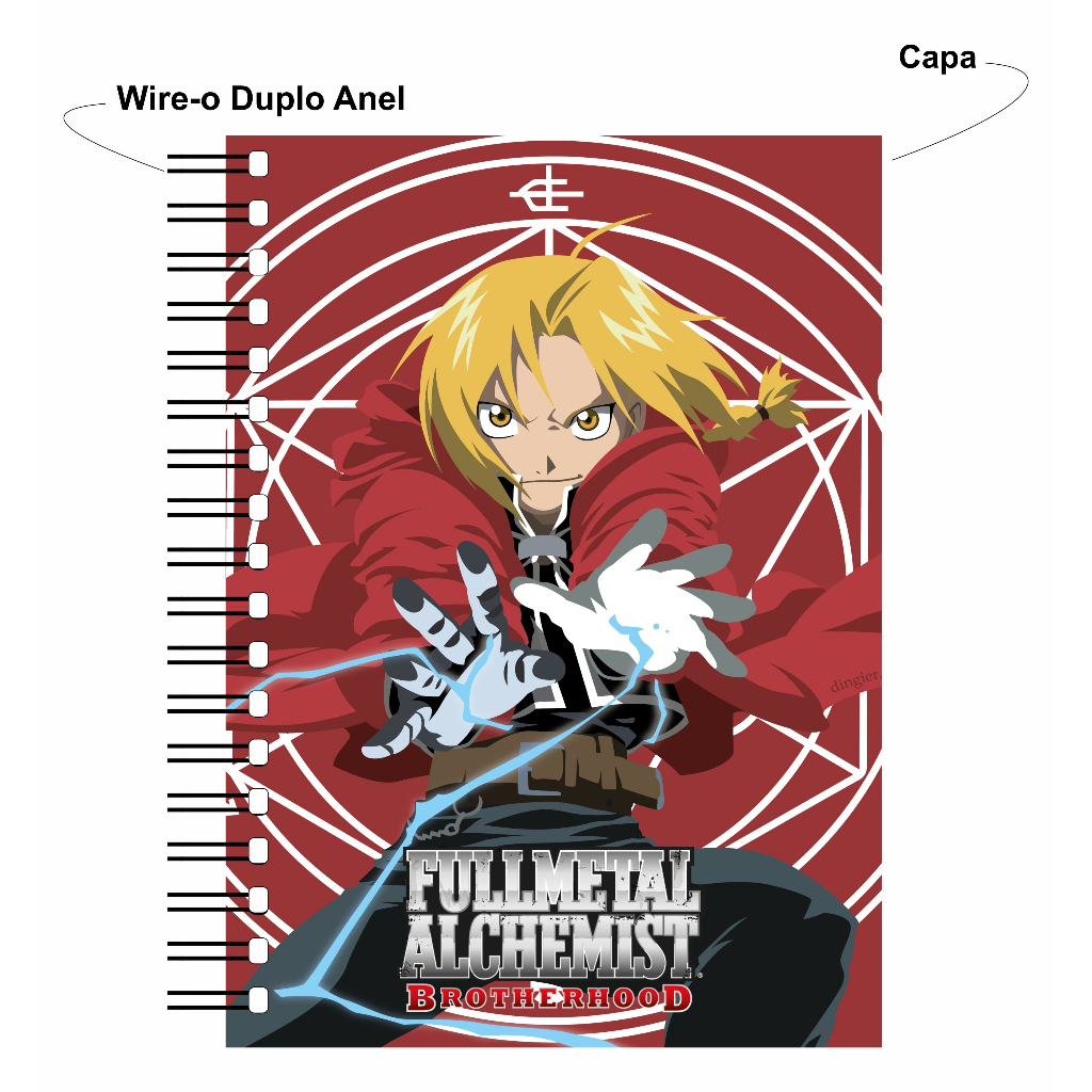 Caderno Universitário Fullmetal Alchemist 1 Matéria Wire-o Capa Dura Alta Qualidade Fan Made Anime Mangá