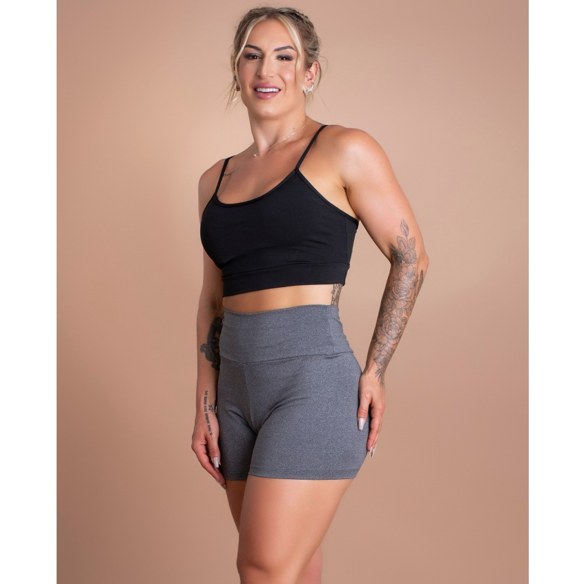 Conjunto Fitness Feminino Short Liso Cintura Alta E Top Cropped Alcinha Liso Básico Academia Treino DRB Modas