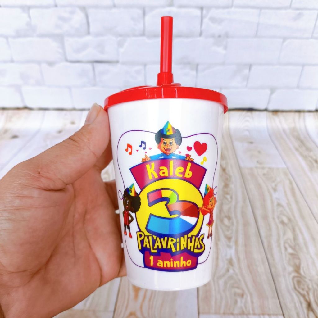 Copo Twister  Personalizado 3 Palavrinhas 300Ml  Lembrancinhas de Aniversário Infantil