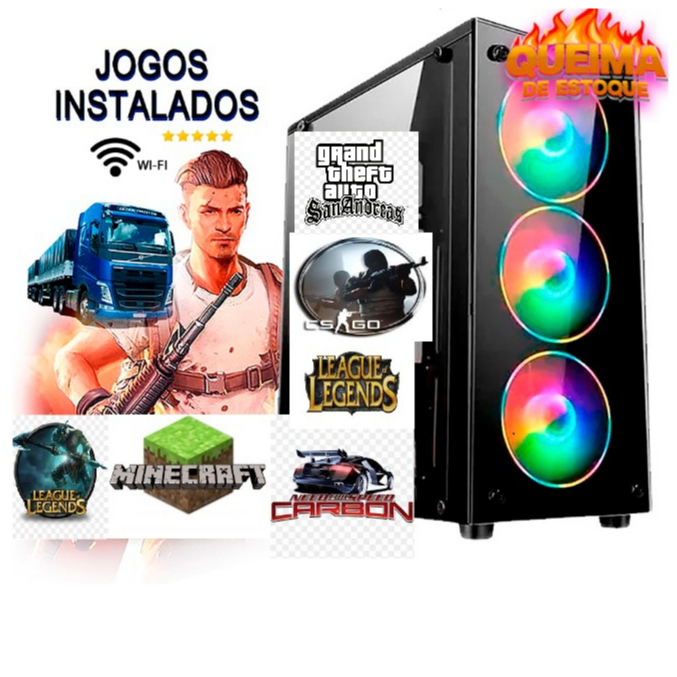 Cpu Gamer Barato i3 8gb Ssd128g +Hd500g Wifi Hdmi Roda Autocad Corel Photoshop nfs Et2 Lol mine Csgo