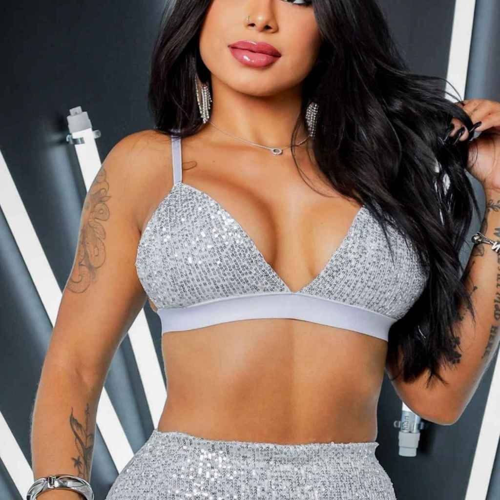 Cropped Top Sutiã Com Brilho De Alças Finas Moda Feminina Balada Tendência Blogueira