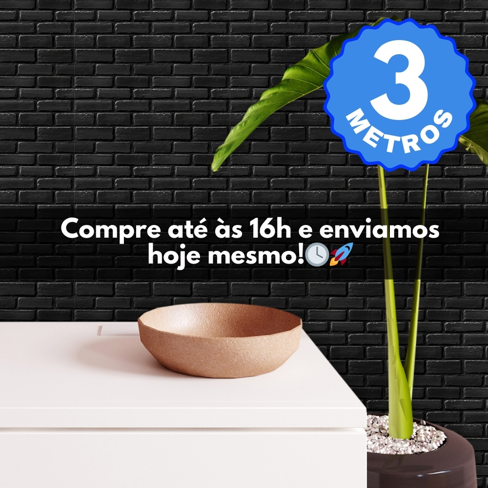 Papel de Parede Adesivo Auto Colante Lavável Tijolinho Tijolo Black a Vista Rolo de 3 Metro x 40 CM