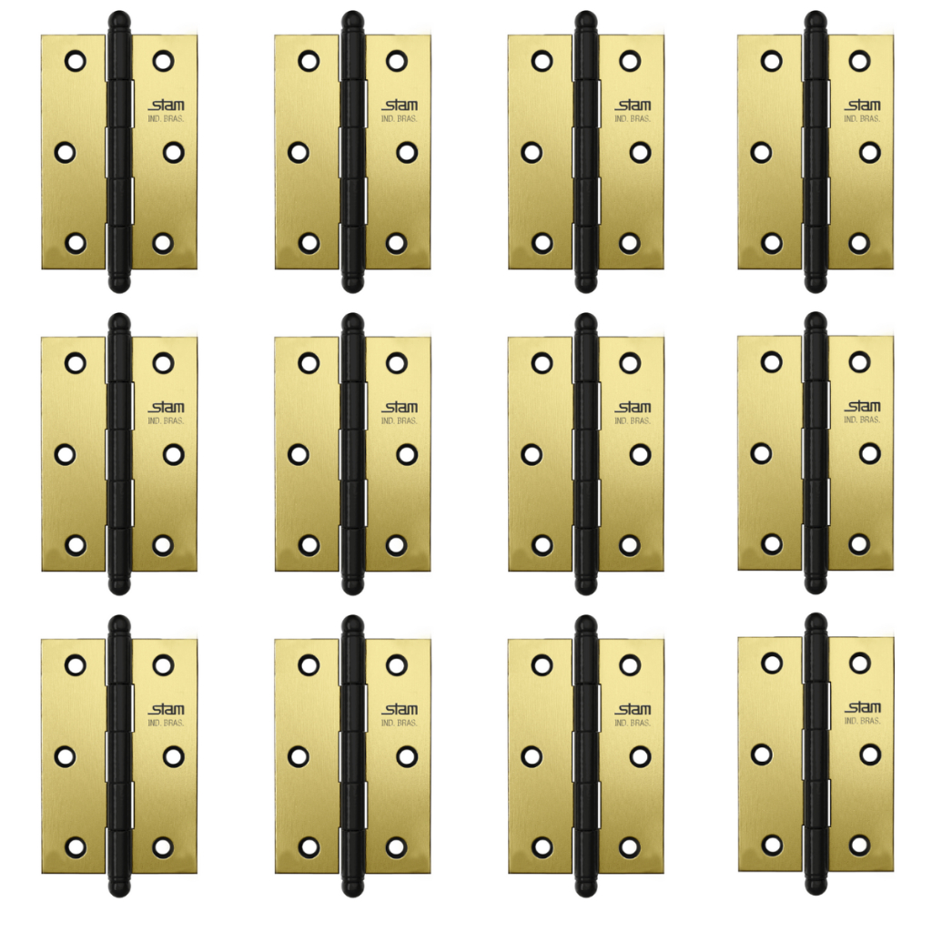 Kit 12 Dobradiças Stam Oxidadas Bronze Colonial Porta Madeira Pino Bola Aço Reforçada em Oferta na Shopee