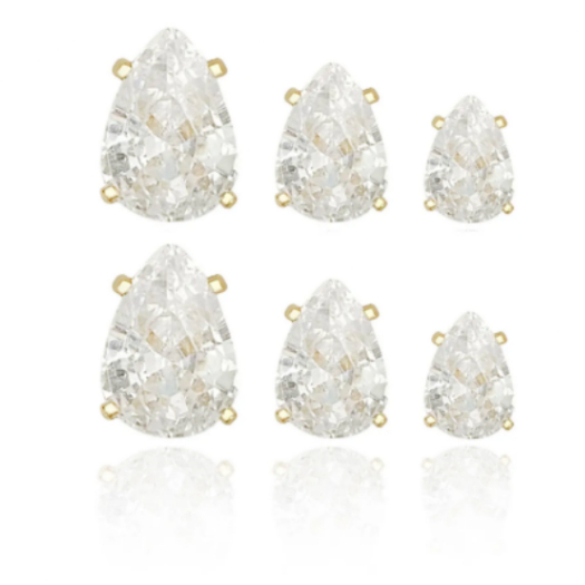 Brinco Trio de Gotas em Ouro 18k Brinco Festa Luxo Banhado a Ouro Escolha a Sua Cor