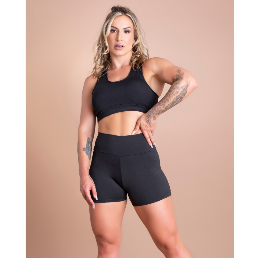Conjunto Fitness Feminino Short Liso Básico Cintura Alta E Top Nadador Sustentação Academia Treino DRB Modas