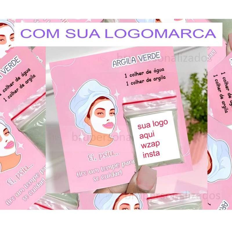 Mimo para sua cliente sachês de argila com cartao. verde rosa 20/40/100 em Oferta na Shopee