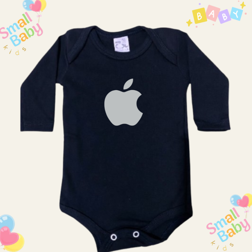 Body Bebe infantil Mesversario Aplle Maçã Manga Longa