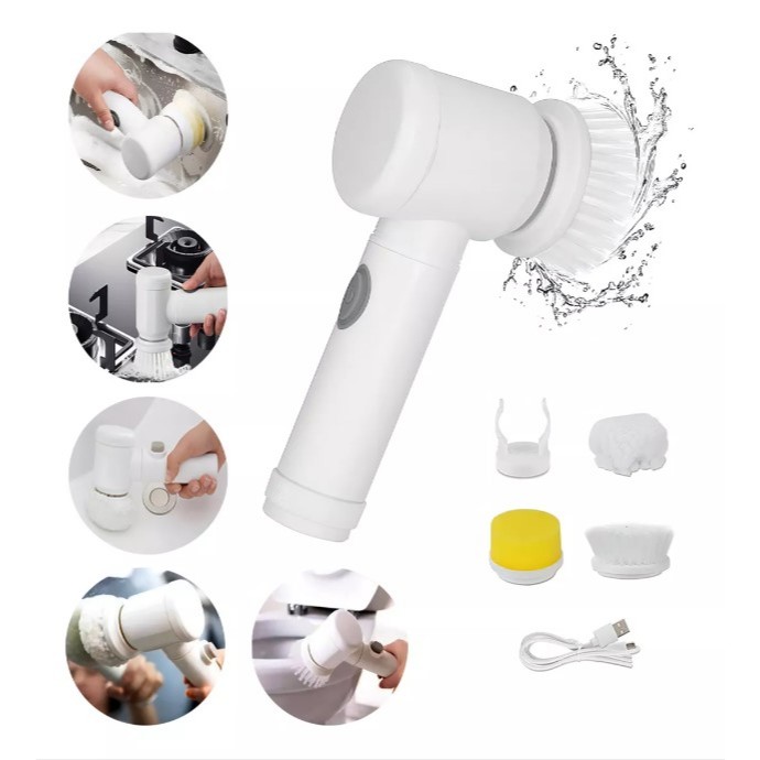 Escova de limpeza Elétrica Bivolt Giratória Recarregável Esfregão Limpa Tudo 5 em 1 (8120) em Oferta na Shopee